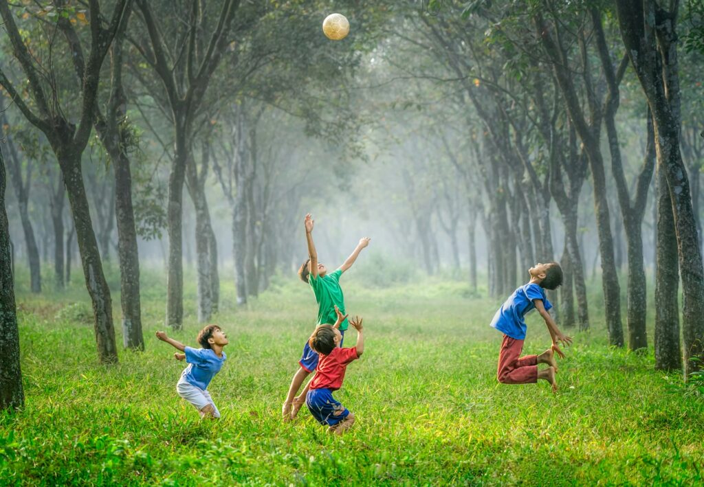 four boy playing ball on green grass, Natural Wonders Of Australia